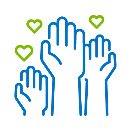 three hands giving a hand up